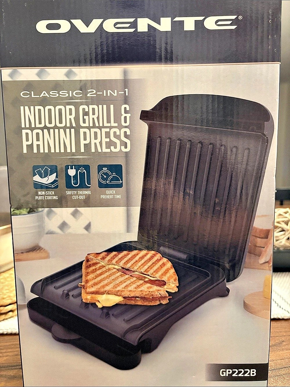 Ovente Classic 2-in-1 Indoor Grill & Panini Press Black
